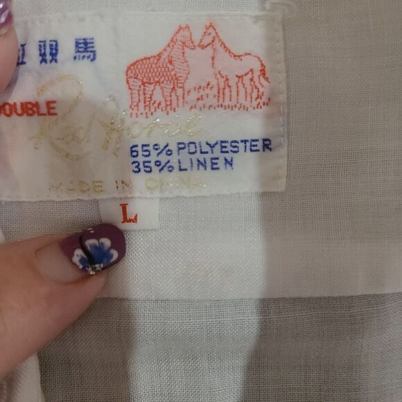 Red Horse Mens Button Up Shirt White Size Large Polyester Blend Pockets Design - Picture 6 of 12